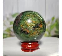 VEKETE Bola De Energía De Cristal Simbiótico De Esmeraldas Y Rubíes,Piedras Preciosas Naturales,Esferas Minerales Pulidas A Mano,Decoración Del Hogar De Cuarzo Con Base