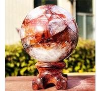 VEKETE Bola De Flor De Pegamento Rojo Natural,Espécimen Mineral De Cristal De Cuarzo,Decoración Para El Hogar Y La Oficina Con Base,61-65mm