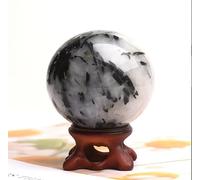 VEKETE Bola De Masaje De Globo Pulido De Cristal De Turmalina Negra Natural,Piedra De Energía Reiki,Cristal,Decoración Del Hogar,Regalo De Recuerdo Con Base,Turmalina Negra,60-70mm