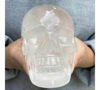 VEKETE Calavera De Cristal De Cuarzo Transparente Natural Tallada A Mano,Coleccionista De Joyería Reiki,450-550g