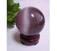 VEKETE Esfera De Bola De Cristal De Ojo De Gato Púrpura De Cuarzo Natural Raro De 40mm Decoración Del Hogar De Oficina Con Base,40mm