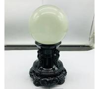VEKETE Esfera De Bola De Cristal De Ojo De Gato Verde De Cuarzo Natural Raro + Soporte De Madera Decoración Del Hogar Coleccionista De Joyas,Blanco,75-80mm