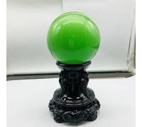 VEKETE Esfera De Bola De Cristal De Ojo De Gato Verde De Cuarzo Natural Raro + Soporte De Madera Decoración Del Hogar Coleccionista De Joyas,Verde Claro,75-80mm