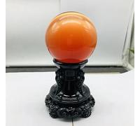VEKETE Esfera De Bola De Cristal De Ojo De Gato Verde De Cuarzo Natural Raro + Soporte De Madera Decoración Del Hogar Coleccionista De Joyas,Naranja,65-70mm