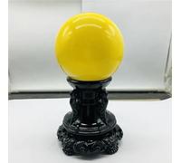 VEKETE Esfera De Bola De Cristal De Ojo De Gato Verde De Cuarzo Natural Raro + Soporte De Madera Decoración Del Hogar Coleccionista De Joyas,Amarillo Claro,75-80mm