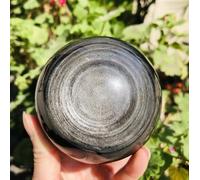 VEKETE Esfera De Obsidiana De Plata Rara Natural,Bola De Cuarzo,Ojos Brillantes,Decoración De Cristal Pulido,45-50mm