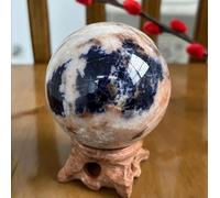 VEKETE Esfera De Piedra De Vena Azul Natural De 62mm,Bola De Cristal De Cuarzo Sodalita,Decoración Energética,Fabricación De Joyas,Coleccionista De Yoga Con Base
