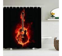 VEKETE Música Rock Guitarra Cortinas De Ducha Cortinas De Baño Modernas Decoración Impresa En 3D Cortina De Baño De Tela Impermeable,10,Su Imagen/Foto