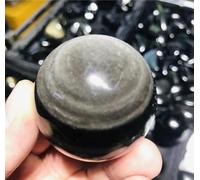VEKETE Raro Ojo De Gato Natural Obsidiana Bola De Cristal De Cuarzo Reiki Muebles Para El Hogar,Plata,50-55mm