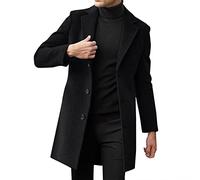Vekewsap Abrigo de lana para hombre, corte ajustado, abrigo de invierno, abrigo largo, chaqueta cortavientos, chaqueta larga de invierno, chaqueta de entretiempo, chaqueta de hombre de cuello alto