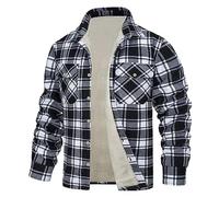 Vekewsap Camisa de franela a cuadros para hombre, camisa térmica forrada, chaqueta de invierno a cuadros, chaqueta de leñador, forro polar, forro interior protector, camisa de trabajo, Negro , L