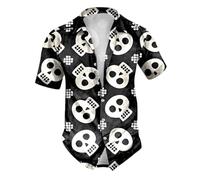 Vekewsap Camisa de Halloween para hombre, diseño de calavera 3D, camisa de solapa, camisa fea, corte regular, con botones, camisa de fiesta, camisa de manga corta, disfraz de Halloween, horror