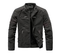 Vekewsap Chaqueta de piel auténtica para hombre, cuello alto, chaqueta de aviador, chaqueta de motociclista, elegante, chaqueta de motorista, informal, camiseta de transición, informal, para moto
