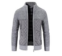 Vekewsap Chaqueta larga de forro polar para hombre, chaqueta de punto para otoño e invierno, cárdigan deportivo, cuello alto, sin capucha, chaquetas de punto, ropa de negocios, chaquetas tradicionales