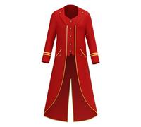 Vekewsap Chaqueta steampunk para hombre, abrigo victoriano, renacentista, cortavientos, abrigo de terror, disfraz de grupo de Halloween, diablo, vampiro, disfraz de pirata medieval, rojo, XXL