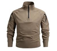 Vekewsap Combat Shirt Herren Taktische Einsatzshirt Slim Fit T-Shirt Funktionsshirt mit 1/4 Zipper Quick Dry Sweatshirts Trainingsshirts Trident Battle Top Military Army Combat Langarmhemd, caqui, 4XL