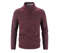 Vekewsap Jersey de punto con cremallera de 1/4 para hombre, suéter de punto, suéter de invierno, suéter para hombre, suéter grueso para otoño e invierno, suéter informal de manga larga, Vino, XL