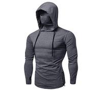 Vekewsap Sudadera con capucha ninja para hombre con máscara de hip hop japonés, con capucha, disfraz de Halloween, cosplay, sudadera con capucha y calavera, camiseta deportiva con capucha, gris, XL