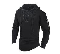 Vekewsap Sudadera retro medieval para hombre con capucha, sudadera para exteriores, estilo urbano, medieval, manga larga, con cordones, gótico, steampunk, cordón, sudadera con capucha, Negro , M