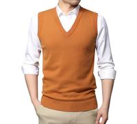 Vekewsap Suéter de punto para hombre, chaleco de punto de un solo color, suéter sin mangas, suéter informal y cálido, chaleco de punto para otoño e invierno, amarillo, XL