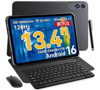 VekfulPC T60Pro 13,4 Pulgadas Tablet,Android 15 Tableta con Teclado,FHD 120Hz,24GB RAM + 256GB ROM,10000mAh,WideVine L1/8MP+16MP/5G WiFi/Desbloqueo Facial/GPS,Gaming Tablet con SIM Slot,Lápiz,Ratón