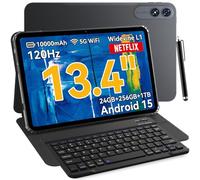 VekfulPC T60Pro 13,4 Pulgadas Tablet,Android 15 Tableta con Teclado,FHD 120Hz,24GB RAM + 256GB ROM,10000mAh,WideVine L1/8MP+16MP/5G WiFi/Desbloqueo Facial/GPS,Gaming Tablet con SIM Slot,Lápiz,Ratón