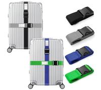 Veki Correas para Maletas Ajustables, Correas de Equipaje con Hebilla, Cinta para Maletas de Viaje, Equipaje Cinturón con Etiqueta de Identificación para Reconocer el Equipaje (Color Oscuro, 4 Piezas)