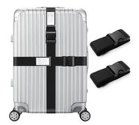 Veki Correas para Maletas Ajustables, Correas de Equipaje con Hebilla, Cinta para Maletas de Viaje, Equipaje Cinturón con Etiqueta de Identificación para Reconocer el Equipaje (Negro, 2 Piezas)