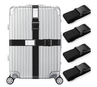 Veki Correas para Maletas Ajustables, Correas de Equipaje con Hebilla, Cinta para Maletas de Viaje, Equipaje Cinturón con Etiqueta de Identificación para Reconocer el Equipaje (Negro, 4 Piezas)