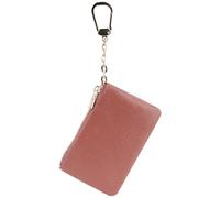 Veki Monedero con llavero, mini cartera de cuero de grano completo, llavero pequeño para tarjetas, llavero pequeño, monedero de mano clásico de moda, para mujeres y hombres, Roble rojo, Simple y