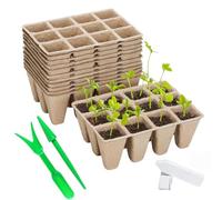 VEKLIQ 20 Piezas 240 Celdas Bandeja de Germinación de Semillas, Semilleros, Biodegradables con Agujeros de Drenaje, Maceta para Semillas con Etiquetas de plástico y Herramientas de trasplante