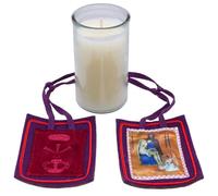 Vela 100% cera de abeja y escapulario púrpura para el hogar, 3 días de oscuridad, espiritualidad católica, protección divina, beata Anna Maria Taigi y Marie-Julie Jahenny
