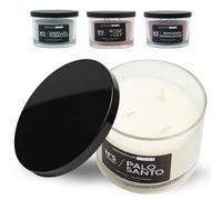 Vela aromática de soja natural Palo Santo 300g | 3 mechas | Vela decorativa con tapa metálica negra | Duración 35h | Vela perfumada relajante AROMATIUM