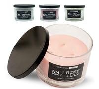 Vela aromática de soja natural Rose + Lily 300g | 3 mechas | Vela decorativa con tapa metálica negra | Vela perfumada floral y elegante | Duración 35h | AROMATIUM
