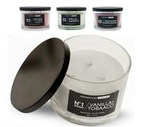 Vela aromática de soja natural Vanilla + Tobacco 300g | 3 mechas | Vela decorativa con tapa metálica negra | Vela perfumada cálida y elegante | Duración 35h | AROMATIUM