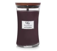 Vela aromática WoodWick con llama Hearthwick, parafina violeta salvaje, elipse