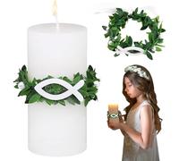 Vela Bautizo Antigoteo, Shallyong Colector de Gotas de Cirio, Vela Personalizada, Corona de Bautismo, para Comunión, Bautizos (Hojuelas de Bonito)