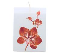 Vela blanca con orquídea morada, hecha y pintada a mano, tamaño aprox. 9 x 5 x 12 cm
