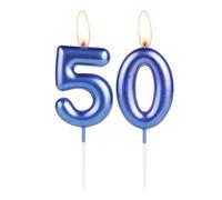 Vela brillante azul oscuro con número 50 para cumpleaños, vela azul perla con número 50, decoración para tarta de cumpleaños, decoración de aniversario de boda