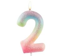 Vela colorida con purpurina para cumpleaños número 2, decoración de pastel para niñas y mujeres, decoración de fiesta temática colorida con purpurina, suministros de regalo de cumpleaños