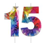Vela colorida del número 15 de graffiti, vela de cumpleaños número 15, velas coloridas de feliz 15 cumpleaños para pasteles, decoraciones coloridas para tartas para niños y niñas, decoraciones