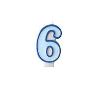 Vela con número 6 celeste para cumpleaños, tarta azul y azul, altura 7 cm, vela de cera para hombre, aniversario, fiesta, fiesta de celebración, jubilación, niño niña
