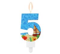 Vela con Número de cumpleaños, Decoración de Velero para Fiesta de cumpleaños Temática de Playa, Parafina Azul, Vela para Pastel (Número 5)