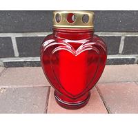 Vela conmemorativa de cristal, aprox. 18 cm de alto, forma de corazón, color rojo