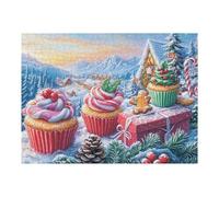 Vela Cupcake de Navidad Puzzles 500 Piezas Desafío Nivel Difícil Rompecabezas para Adultos Aliviar Estrés Decoración Hogar DIY Moderno Portátil 500 PCS