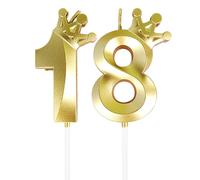 Vela de 18 Cumpleaños Con Corona, Vela Dorada con Número de 18 años, Decoración de Pasteles, Decoraciones Adecuadas para Cumpleaños y Aniversarios, para Niños y Niñas