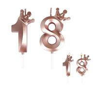 Vela de 18 Cumpleaños Con Corona, Vela Oro Rosa con Número de 18 años, Decoración de Pasteles, Decoraciones Adecuadas para Cumpleaños y Aniversarios, para Niños y Niñas