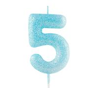 Vela de 5º cumpleaños con purpurina azul número 5, velas luminosas para decoración de tartas, vela de feliz cumpleaños para niñas, niños, mujeres, aniversarios, celebraciones, suministros de fiesta