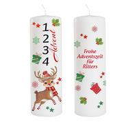Vela de Adviento individual con nombre y frase como decoración de mesa. Decoración de mesa Vela de Adviento como regalo. Vela de reno Rudolph 1, 2, 3, 4, tiempo de combustión: 55 horas, diámetro 7,8 x