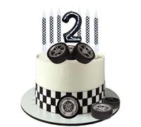 Vela de carreras 13PCS CHUNLINLAODA Vela de carreras de 2 años Velas a cuadros en blanco y negro Neumático Pastel Decoración fiesta de cumpleaños temática de coche Adecuado para niños (Negro)